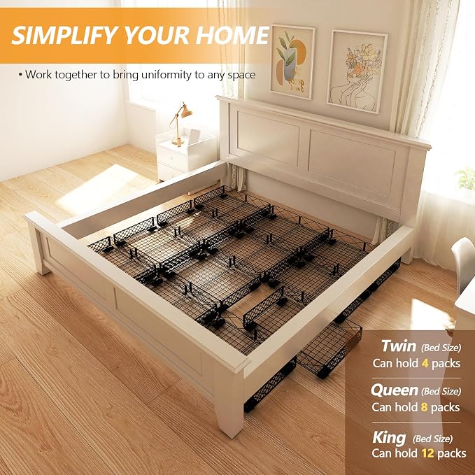 NADAMOO Under Bed Storage with Wheels, Low Profile Rolling Organizer Bins | Ultra-low 5.4" Height, 360° Swivel Casters, Strong Metal Containers Hold Shoes, Clothing, Toys, Dorm & Home Use, 4 Pack