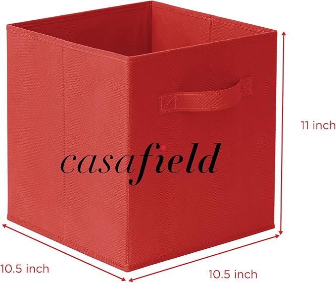 Casafield Set of 6 Collapsible Fabric Cube Storage Bins, Red - 11" Foldable Cloth Baskets for Shelves, Cubby Organizers & More