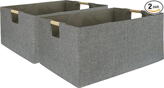 Storage Bin for Shelves Rectangle Closet Baskets Foldable Box with Handles, Gray Storage Bins, Storage Boxes for Home Office Car Dormroom