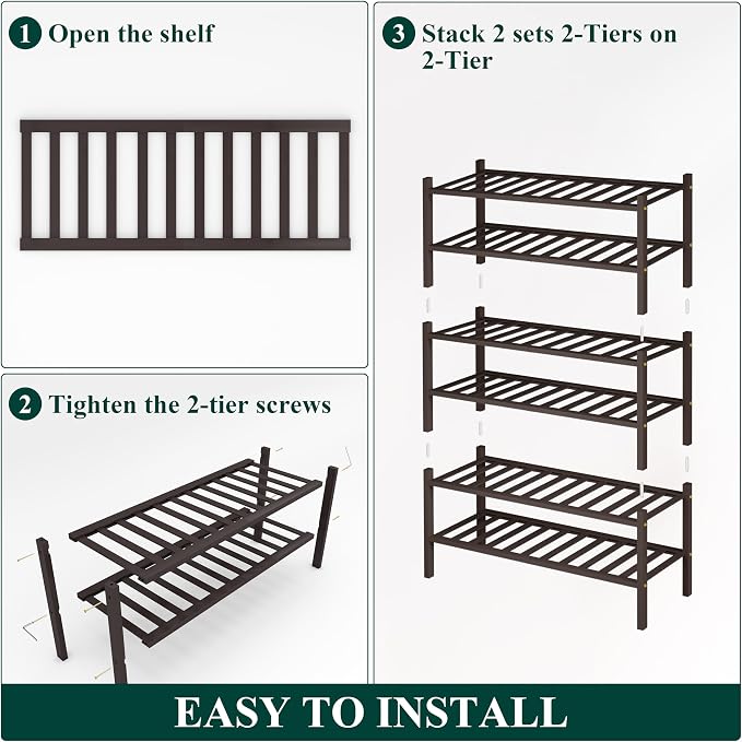 Smiry Bamboo Shoe Rack, 14 Vertical Slats, 6 Tier - 26.8" Wide, Brown | Stackable Free Standing Wooden Shoe Organizer, Wood Shoe Storage Shelf for Closet, Entryway, Thicher Leg