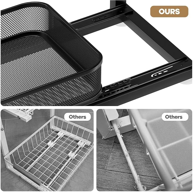 2-Pack 18.5 IN Depth Under Sink Organizer With Next-Gen Ball-Bearing Slides,Sophisticated Mesh 2-Tier Pull Out Shelf for Kitchen & Bathroom,Fits Small Items-Black