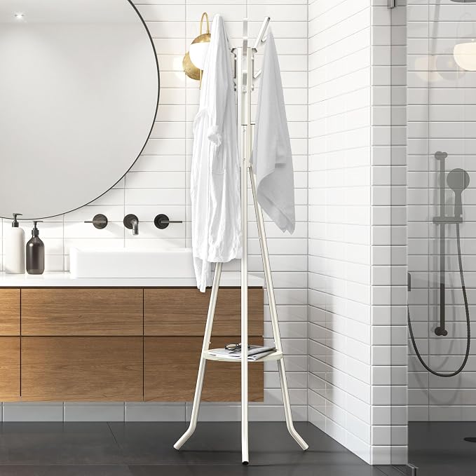 Simple Houseware Freestanding Coat Rack with Shelf, 9 hooks, White