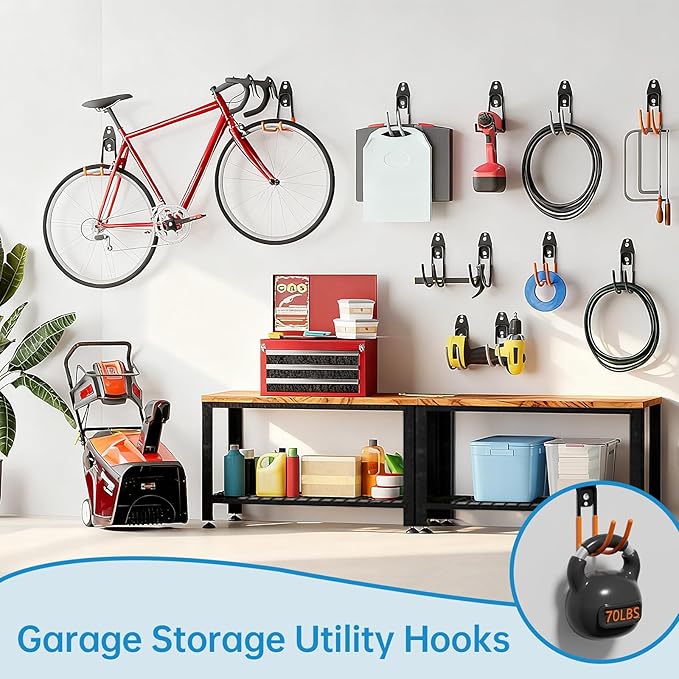 GeeWatom Garage Storage Utility Hooks，Garage Garden Tool Organizer，Steel Wall Mount Hooks, Large Garden U Hooks （2 Pack） (Type-2-Orange)