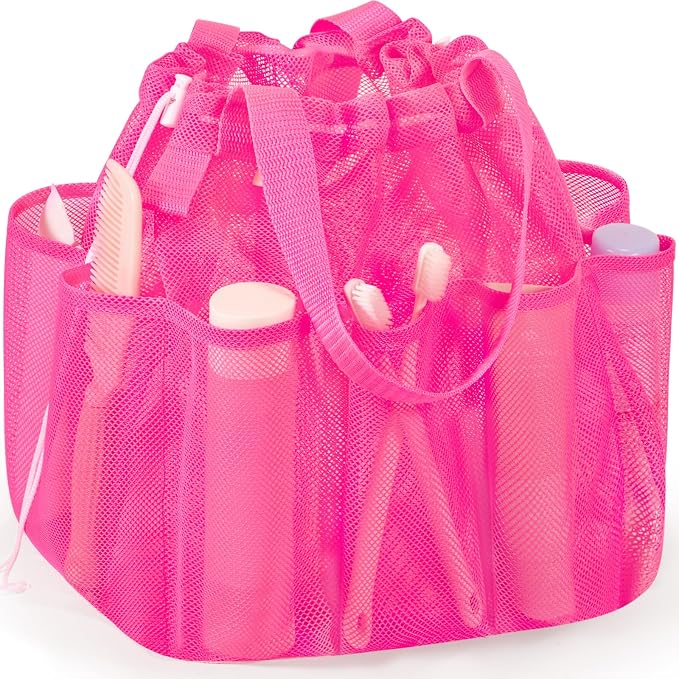 famichan Mesh Portable Shower Caddy with Drawstring, Girls Dorm Room Essentials