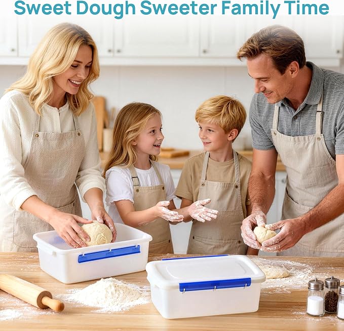 Vtopmart 2 Pcs Pizza Dough Proofing Box with Lids and Latches for 4-6 Balls | BPA Free Food Grade Container, Airtight Snap-on Lids, Stackable & Durable, Versatile Storage for Cookie Buns, Dishwasher-safe