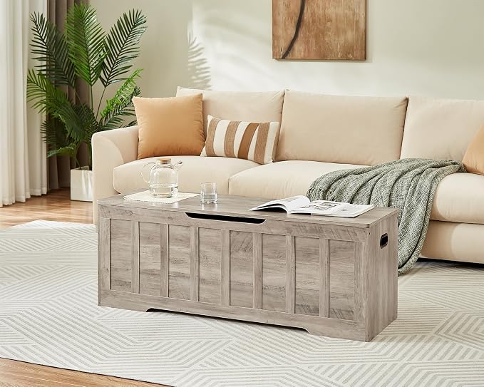 VANKILEY 51.2" Storage Chest Extra Large,Wooden Storage Bench,Greige | Chest with 2 Safety Hinges, 51.2*15.7*19.1inches, Wooden Trunk for Bedroom, Livingroom,Entryway,Easy Assembly.