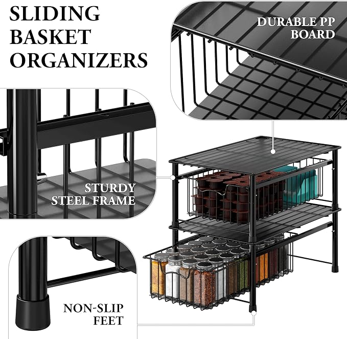 Simple Houseware Stackable Basket Drawer, Black