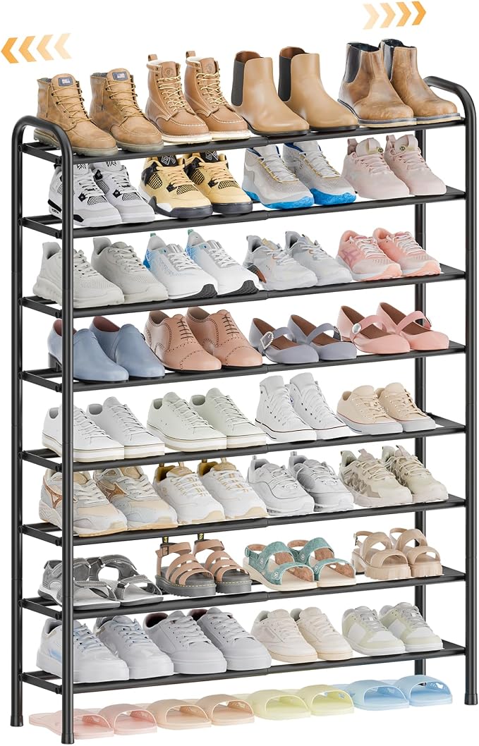 ENJOYBASICS Expandable Shoe Rack, 32.4'' Wide - 8 Tier Adjustable Shoe Organizer Shelf for Closet, 32 Pairs Black Metal Free Standing Shoe Rack Storage for Garage, Entryway