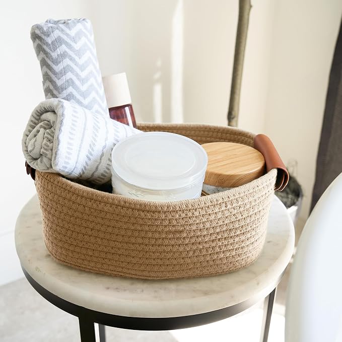 Beautiful Storage Basket Set of 5 - Sturdy Jute Rope Baskets for Shelves Are Perfect for Organizing Your Home - Quality Storage Bins Easily Fit With Any Nursery or Bedroom Decor