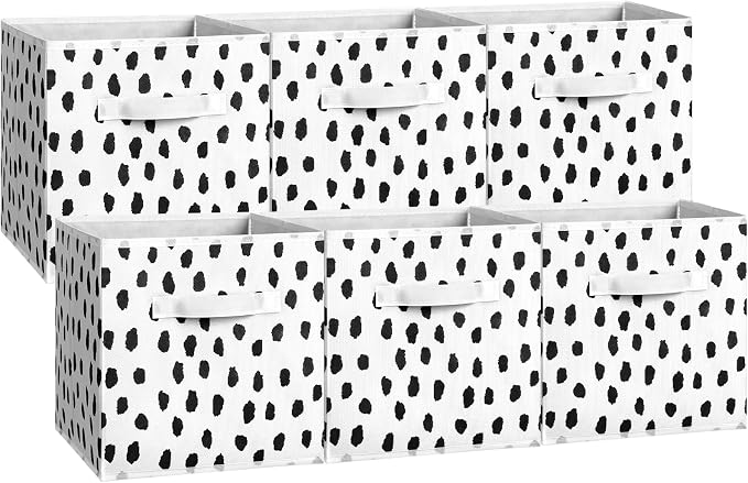 6 Pcs 11 Inch Fabric Storage Cube Bin Foldable Woven Storage Cubes for Classroom Basket Bin Classroom Organizer with Handle Decor for Organizing Clothes, Toys, Books, Shelves(Polka Dots)