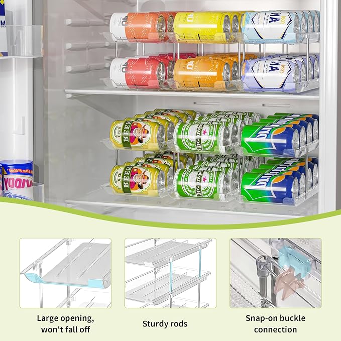 Can Organizer for Pantry, Stackable Food Pantry Storage Rack, 2 Tier | Automatic Rolling, Modular Storage, Clear Acrylic, Holds 24 Cans for Pantry, Cabinet & Fridge, Space Saving, Easy to Refill