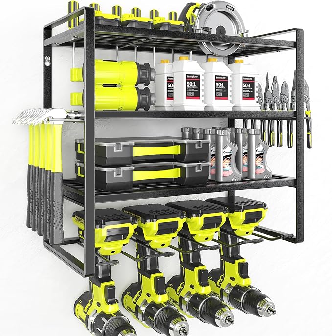 Power Tool Organizer, Garage Tool Organizers and Storage,Drill Holder Wall Mount, Storage Rack for Cordless Drill, Heavy Duty Tool shelf with Screwdriver Holder/Pliers Holder/Hammer Holder