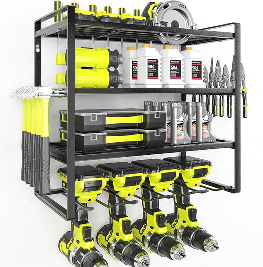 Power Tool Organizer, Garage Tool Organizers and Storage,Drill Holder Wall Mount, Storage Rack for Cordless Drill, Heavy Duty Tool shelf with Screwdriver Holder/Pliers Holder/Hammer Holder