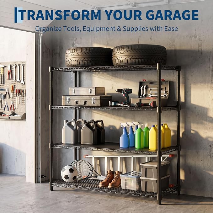 Garvee 4-Tier Wire Shelving 2560LBS Heavy Duty Storage Shelves Garage Rack |