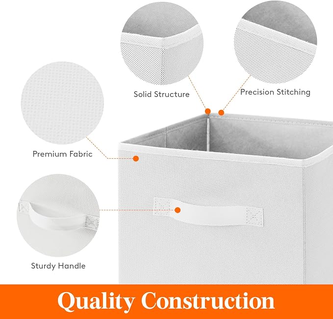 Lifewit Storage Cubes, Foldable Decorative Fabric Storage Baskets for Organizing Home Organizers with Handles for Shelves, Closet, 11 Inch Bins, 18L White, 12 Packs