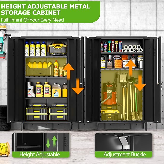 PAOFIN 47" Metal Storage Locker, Lockable Employees Metal Locker with 2 Door and Adjustable Shelves, Steel Locker for Home, School, Office, Gym (Black)