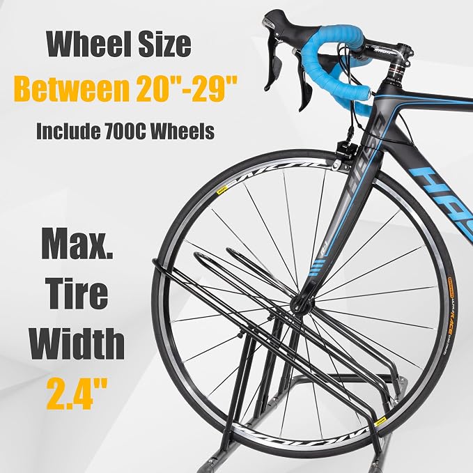 CyclingDeal Bicycle Floor Parking Rack Stand - for Mountain MTB Road Bike - Indoor Home Garage Storage - Adjustable 5 Bikes