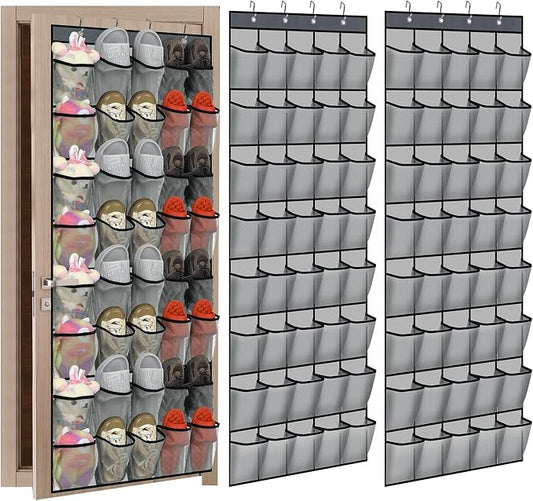 Windyun 2 Pcs 40 Pocket Over The Door Shoe Organizer Large Breathable Mesh Hanging Shoe Rack for Closet Space Saving Shoes Storage Holder Hanger for Dorm Room Bathroom Bedroom Entryway (Gray)