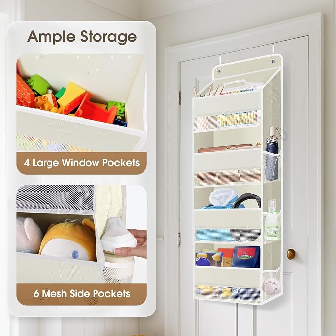 2 Pcs Over The Door Organizer Large Capacity Hanging Storage Room Organizer | 40 lb Capacity, Ultra-Sturdy, Foldable, Mesh Design with Clear Window, Space-Saving Organizer for Pantry, Nursery & Closet