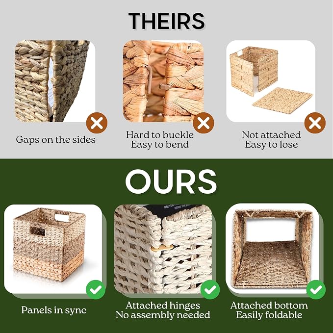 CHI AN HOME 13x13 Wicker Storage Cubes, 13x13x13 Storage Cube Bins Set 4