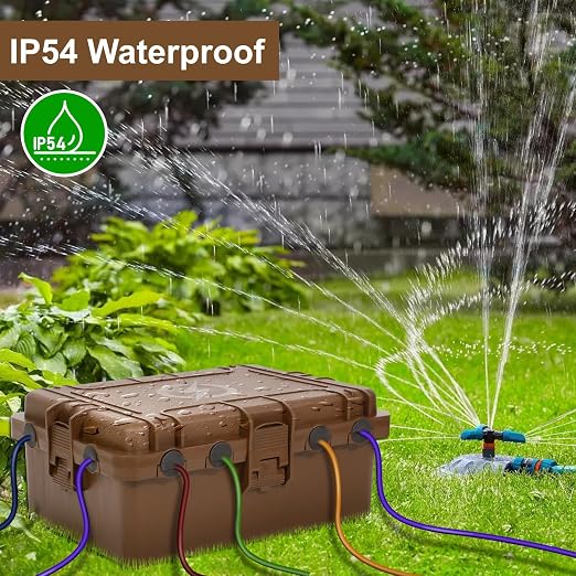 Waterproof Electrical Box, Large Outdoor Extension Cord Covers Waterproof, 8 Cable Seal Entry Weatherproof, IP54 Protect Power Strip, Timer Outlet Plug, Socket, Holiday Light Decoration (Brown)
