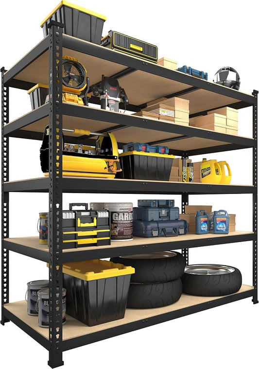 PrimeZone 47"W x 18"D x 72"H Garage Storage Shelves, 5-Tier Metal Shelving | 2250 LBS Capacity, Heavy-Duty Metal Frame, FSC MDF Boards, Boltless Assembly, Adjustable Shelves for Warehouse, Basement