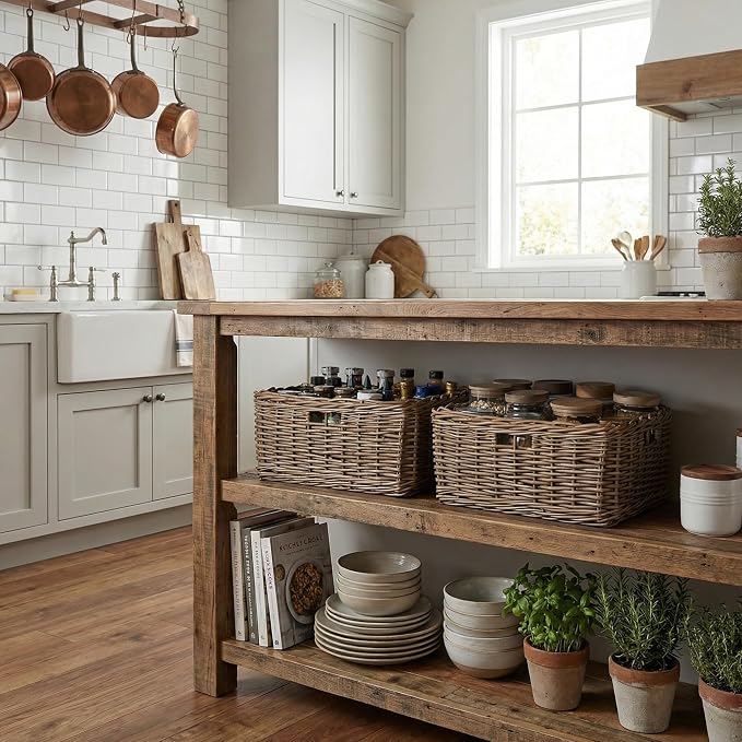 StorageWorks Pantry Baskets, Willow Storage Baskets for Organizing, Shelves, Pantry Organizers and Storage, Brown, 16 ½"L x 13" W x 7 ½"H
