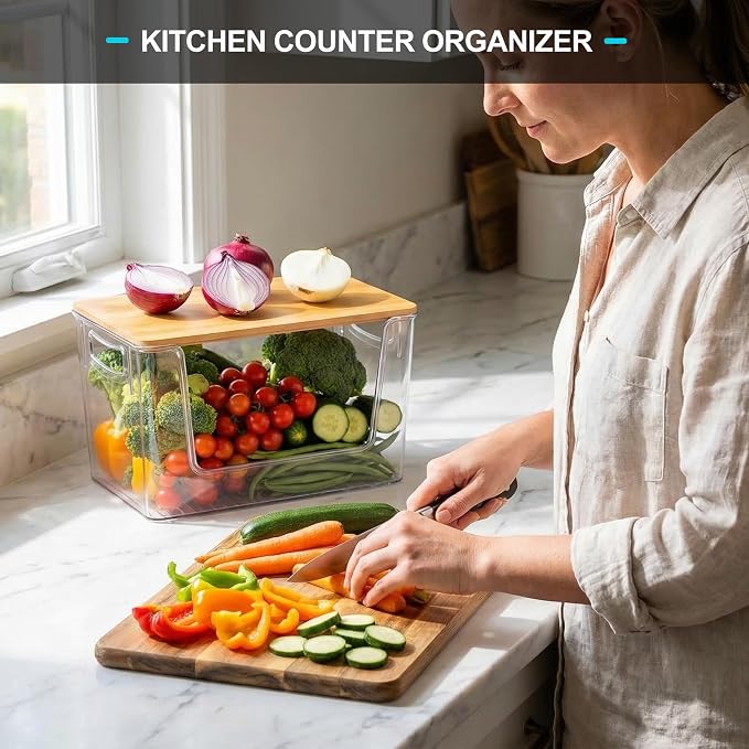 Pantry Organizers Storage, 2 Pack Large Clear Storage Bins for Onion, Potato, Garlic, Canned Food, Organizer Bins for Under Sink, Kitchen, Countertop, Bathroom