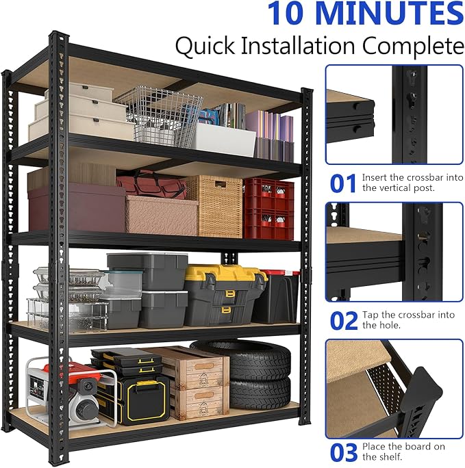 78'' H Garage Storage Shelves, Shelving Units and Storage, Heavy Duty Garage Shelving, Metal Shelves for Basement, Warehouse, Pantry, Kitchen, 78''H x 40''W x 16''D, 2200 LBS