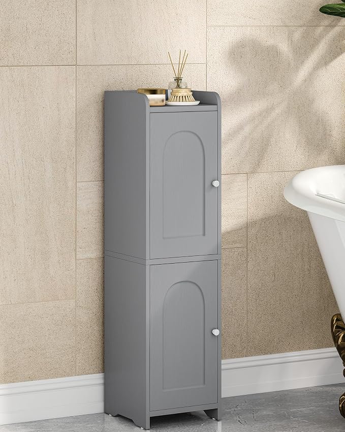 Hzuaneri Bathroom Storage Cabinet, Small Corner Floor Cabinet with 2 Doors | Narrow Toilet Paper Cabinets with Adjustable Shelf, Bathroom Organizer for Small Spaces, 7.9" D x 7.9" W x 29.5" H Gray