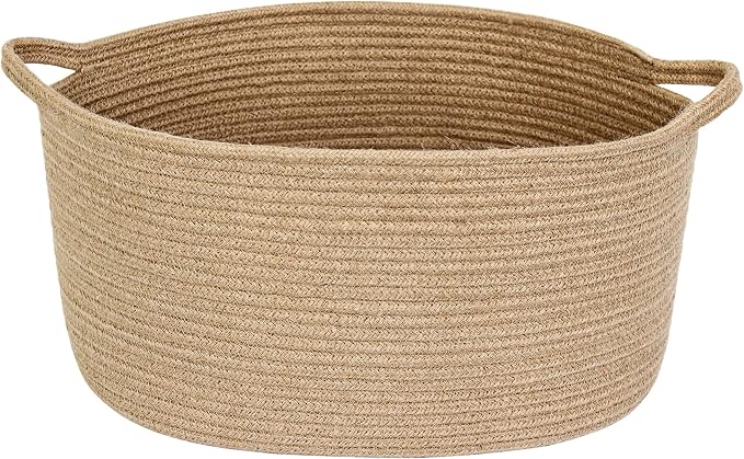 MEGASKET Jute Wicker Storage Basket with Handles, 17"x12"x8" Decorative Woven Baskets for Organizing Dog Toy, Gifts, Book, Towel, Cloth, Boho Storage Bin for Shelves, Entryway, Closet, Home Decor