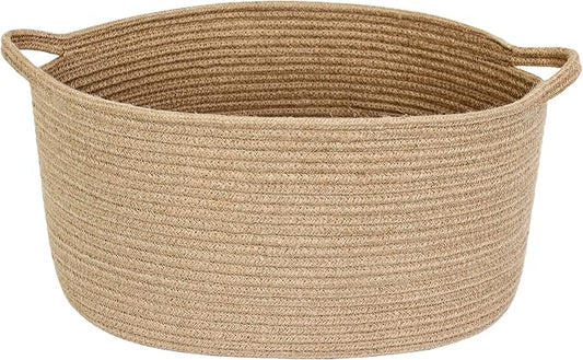 MEGASKET Jute Wicker Storage Basket with Handles, 17"x12"x8" Decorative Woven Baskets for Organizing Dog Toy, Gifts, Book, Towel, Cloth, Boho Storage Bin for Shelves, Entryway, Closet, Home Decor