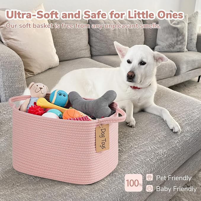 Goodpick Small Woven Storage Basket for Shelves, Cotton Rope, Pink | 13 x 10 x 9 in, Nursery, Bedroom & Bathroom Organization, Toys, Towels, Books & Baby Essentials Storage