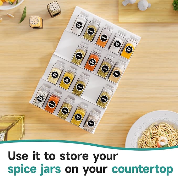 MIUKAA White Acrylic Spice Drawer Organizer, 4 Tier Seasoning Jars Drawers Insert, Kitchen Spice Rack Tray for Drawer/Countertop (Jars not included)