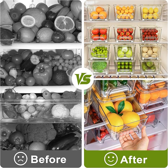 Imncya 4 Pack Fridge Organizer Drawers Bins, Clear Stackable Pull Out Refrigerator Drawer Organizer, Fridge Storage Container with Lids for Fruits, Vegetables, Drinks and Food