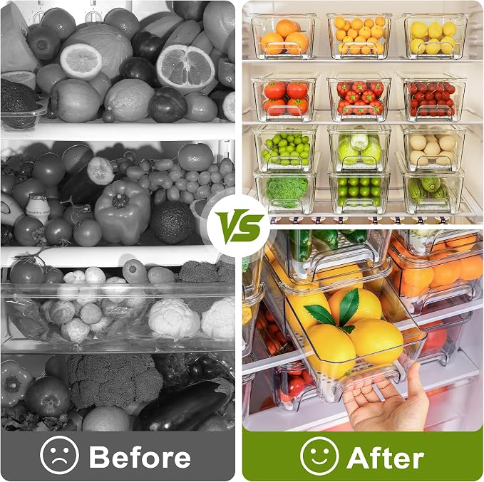 Imncya Pull-Out Fridge Organizer, Stackable Refrigerator Drawer Organizer Bins, Fridge Drawers Food Storage Containers for Fruits, Vegetables, Drinks, Snack (3 Pack Clear)