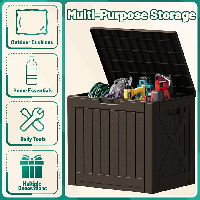 Devoko 40 Gallon Deck Box Lockable Outdoor Storage Box Waterproof for Patio | Weatherproof Use Indoors Outdoors, Holds Patio Cushions, Garden Tools & Pool Supplies, Easy 15-min assembly.