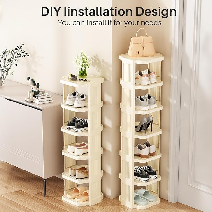 Kitstorack Vertical Shoe Rack: 8 Tiers Stackable Shoe Rack for Closet DIY Free Standing Shoe Organizer Small Shoe Shelf for Small Spaces and Narrow Spaces Plastic, White