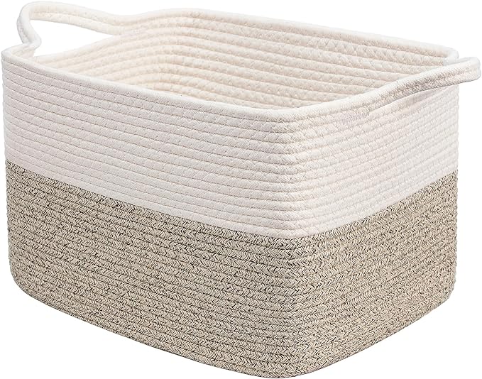 Goodpick Woven Storage Basket for Shelves, 13" x 10" x 9", Light Brown | Books, Dog Toys & Towels Storage, Closet & Shelves Organization, Decorative Rectangle Design, Reinforced Handles