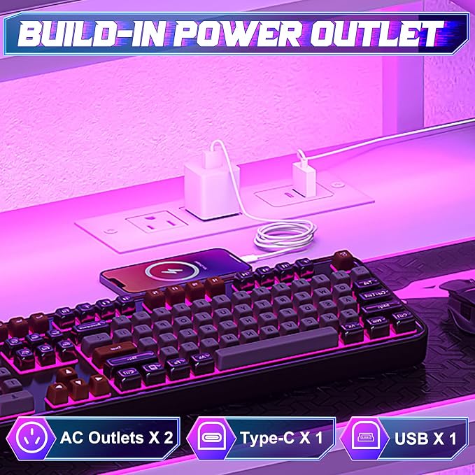 X-cosrack 33.5" Small Computer Desk with Monitor Stand & Outlets, Small Gaming Desk with LED Light & CPU Stand, Teen Study Writing Table with Storage Drawer, Side Hooks for Bedroom, Home Office White