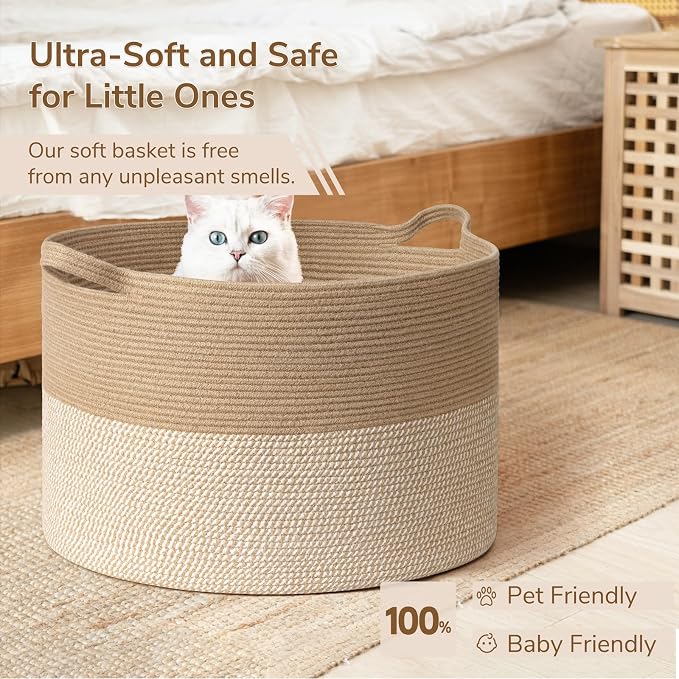 INDRESSME 115L Extra Large Woven Wicker Blanket Basket Living Room | Wicker baskets for organizing laundry, towel toys pillows. For living room bedroom or nursery decor. soft-touch with handles