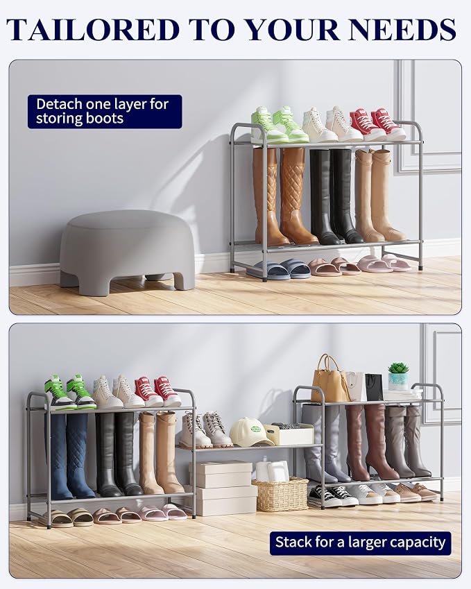 Kitsure Shoe Rack - Stainless Steel Shoe Organizer, Sturdy Shoe Rack for Closet and Front Door Entrance, Free Standing Shoe Shelf, Closet Organizers and Storage, 25.6" Wide - 3 Tier, Grey | Sturdy Shoe Rack for Closet and Entryway, Free Standing Shoe S...