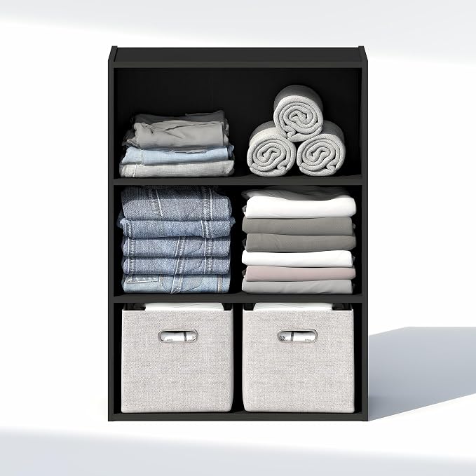 Furinno Reed Closet Organizers and Storage, 3-Tier Closet Organizer, Open Shelf Closet Storage, for Wardrobe, Bedroom, Living Room, Americano