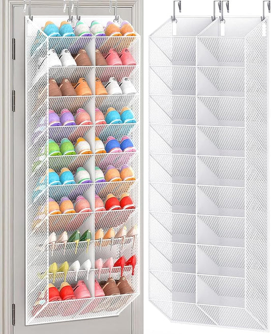 UVIAHOMI Over the Door Shoe Organizer for 20-30 Pairs, 10-Tier, White