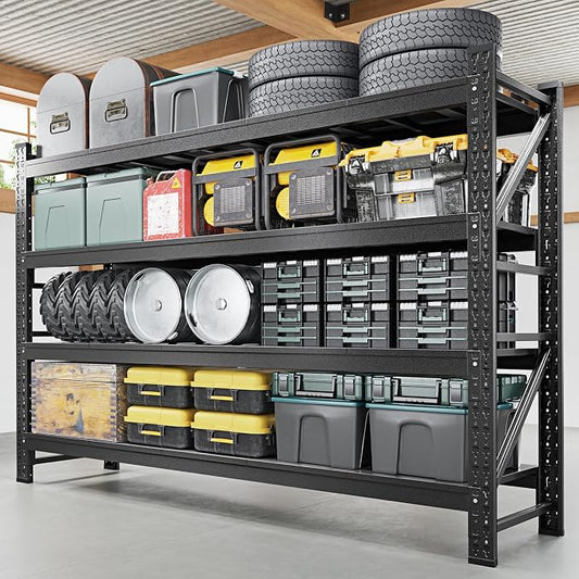 Letaya 68" W Storage Shelves Heavy Duty, 7000LBS Garage Shelving Units, 4 Tier Adjustable Utility Rack Shelf,Large Metal Industrial Shelves,for Shop,Warehouse,Basement,Black (68" W x 24" D x 64" H)
