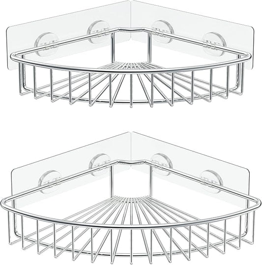 SMARTAKE 2-Pack Corner Shower Caddy, SUS304 Stainless Steel, Silver | Wall Mounted Bathroom Shelf with Adhesive, Storage Organizer for Toilet, Dorm and Kitchen