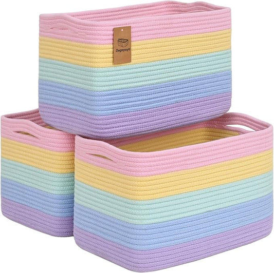 Baskets for Organizing,Storage Baskets,3 Pack Baskets for Shelfves,15"×10"×9" Woven Rainbow Basket,toy storage bins,bins for organization