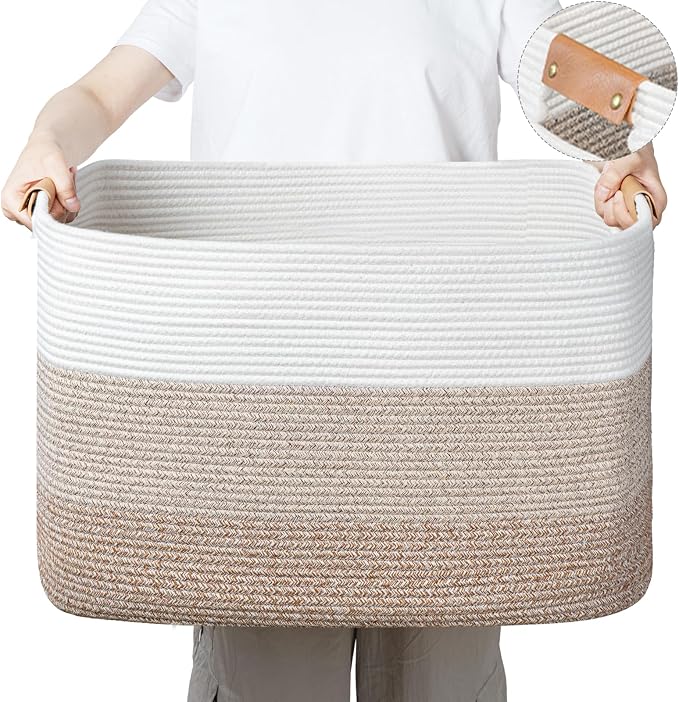 danpinera Rectangle Blanket Storage Basket, Large Blanket Basket Living Room, Nursery Nin for Toys, 50 L Large Woven Storage for Toy Organizing & Laundry, 18.11’’*14.17’’*11.81’’, Gradient Brown