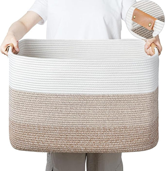 danpinera Rectangle Blanket Storage Basket, Large Blanket Basket Living Room, Nursery Nin for Toys, 50 L Large Woven Storage for Toy Organizing & Laundry, 18.11’’*14.17’’*11.81’’, Gradient Brown