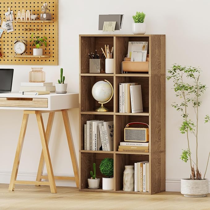Giantex 8-Cube Bookcase, 3-Tier Cubby Bookshelf, Horizontal Vertical Display Rack with Anti-Tipping Kits, Modern Storage Organizer Shelf Unit for Bedroom, Living Room, Study (Natural, 8-Cube)